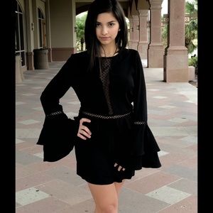Black bell sleeve romper